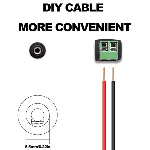 DC 5.5mm x 2.1mm Screw Terminal Block Adapter Power Extension Cable DC Male to 2Pin Solderless Connector Cable Replacement Repair Supply Cord For CCTV Cameras Routers LED Devices-27cm-2Pcs (Male) in Kuwait