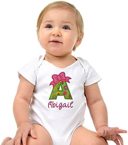 Baby Girl Embroidered INITIAL Bodysuit Personalized with Your Custom Name in Kuwait