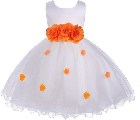 Pink Promise Girl's Baby's White Flower Petals Ruffled Tulle Wedding Dress in Kuwait