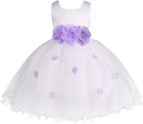 Pink Promise Girl's Baby's White Flower Petals Ruffled Tulle Wedding Dress in Kuwait
