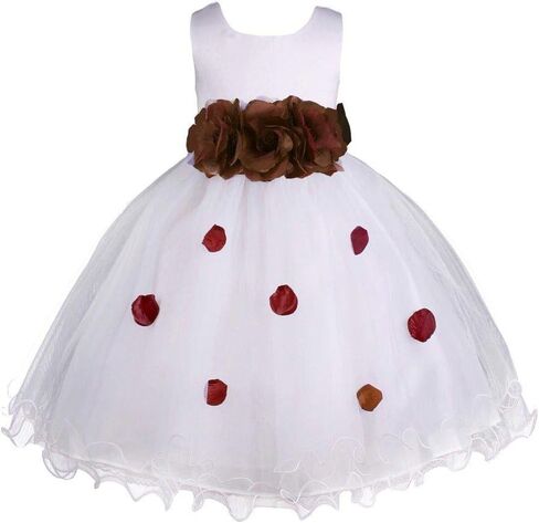 Pink Promise Girl's Baby's White Flower Petals Ruffled Tulle Wedding Dress in Kuwait
