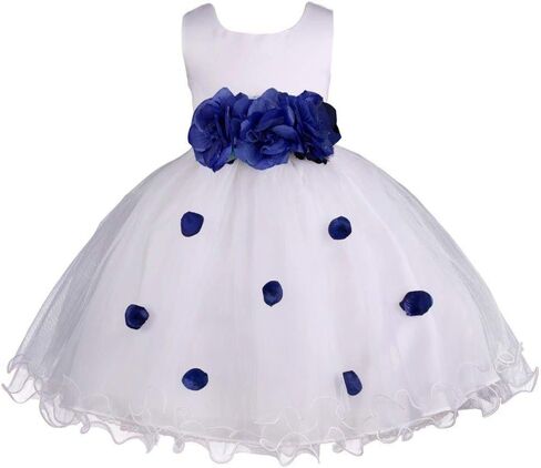 Pink Promise Girl's Baby's White Flower Petals Ruffled Tulle Wedding Dress in Kuwait