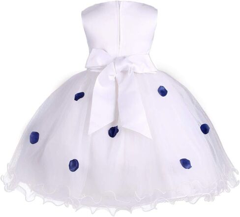 Pink Promise Girl's Baby's White Flower Petals Ruffled Tulle Wedding Dress in Kuwait