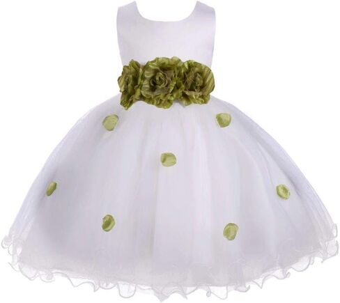 Pink Promise Girl's Baby's White Flower Petals Ruffled Tulle Wedding Dress in Kuwait
