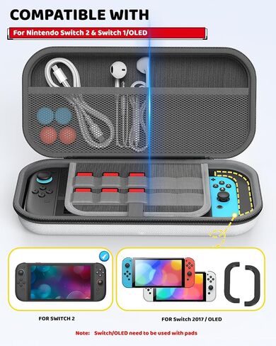 Switch Slim Case for Nintendo Switch 2 (2025)/Nintendo Switch/OLED, Hard Shell Carry Case with Soft Lining, 10 Card Slots, Durable Ballistic Nylon, Soft Silicone Handle, Nintendo Switch2 in Saudi Arabia
