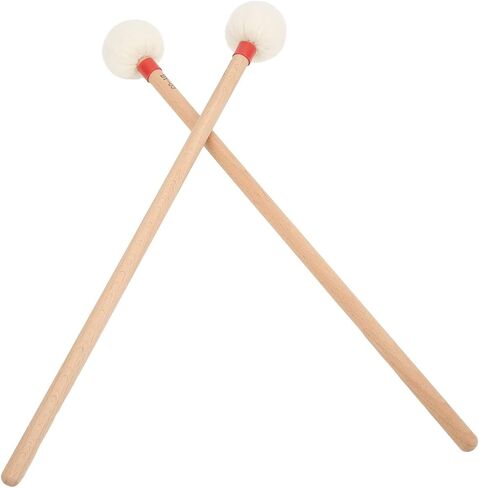 2pcs Mallet Mallet شعرت برأس مجموعة مقبض خشبي طقم لسهولة الإيقاع (黄色) in Kuwait
