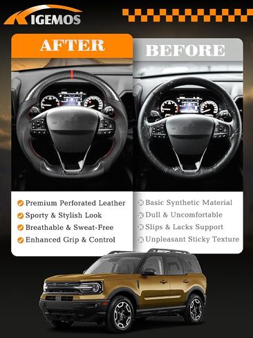 عجلة القيادة لـ Bronco Sport 2021-2025 Hydro-dip Carbon Carbon Wheel Deacing D مع Nappa مثقبة لليد قبضة يدوية مثقبة للقاعدة/Big Bend/Badlands/Outer Banks in Kuwait