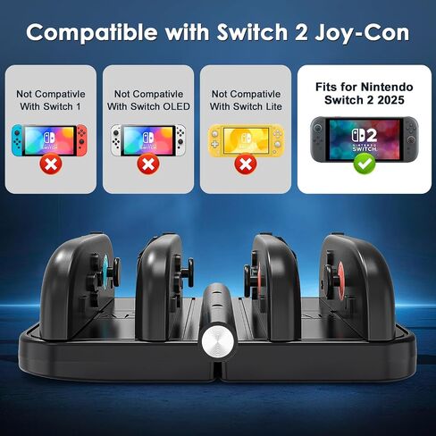 قابلة للطي من 4 شحن شحن من أجل Nintendo Switch 2 ، محطة الشحن الجاهزة للسفر المحمولة مع مؤشرات LED ، شحن سريع لوحدات تحكم Joycons (أسود) in Kuwait