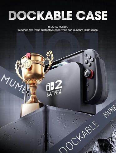 Mumba Dockable for Nintendo Switch 2 Case with Flip Stand, [Titan] Ergonomic Switch 2 Grip Protective Cover Holds 5 Game Cards & 2 TF Cards TPU Accessories and Quick-Release Joy-Con Design(Black) in Saudi Arabia