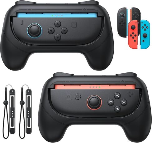 FASTSNAIL [Switch 1/2 Compatible] Grips for Nintendo Switch2 (2025)/Switch&OLED for Joy-Con2, Wear-Resistant & Anti-Slip Controller Grips Handle Kit, Switch2 Joycon Holder Accessories (Black,Black) in Saudi Arabia