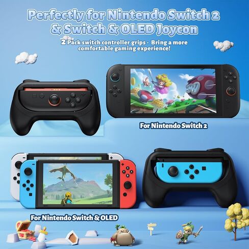 FASTSNAIL [Switch 1/2 Compatible] Grips for Nintendo Switch2 (2025)/Switch&OLED for Joy-Con2, Wear-Resistant & Anti-Slip Controller Grips Handle Kit, Switch2 Joycon Holder Accessories (Black,Black) in Saudi Arabia