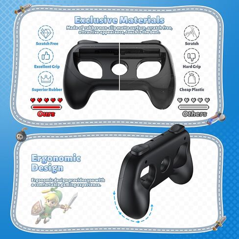 FASTSNAIL [Switch 1/2 Compatible] Grips for Nintendo Switch2 (2025)/Switch&OLED for Joy-Con2, Wear-Resistant & Anti-Slip Controller Grips Handle Kit, Switch2 Joycon Holder Accessories (Black,Black) in Saudi Arabia