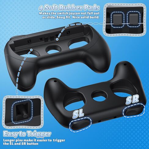 FASTSNAIL [Switch 1/2 Compatible] Grips for Nintendo Switch2 (2025)/Switch&OLED for Joy-Con2, Wear-Resistant & Anti-Slip Controller Grips Handle Kit, Switch2 Joycon Holder Accessories (Black,Black) in Saudi Arabia