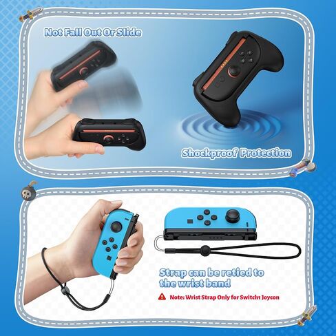 FASTSNAIL [Switch 1/2 Compatible] Grips for Nintendo Switch2 (2025)/Switch&OLED for Joy-Con2, Wear-Resistant & Anti-Slip Controller Grips Handle Kit, Switch2 Joycon Holder Accessories (Black,Black) in Saudi Arabia