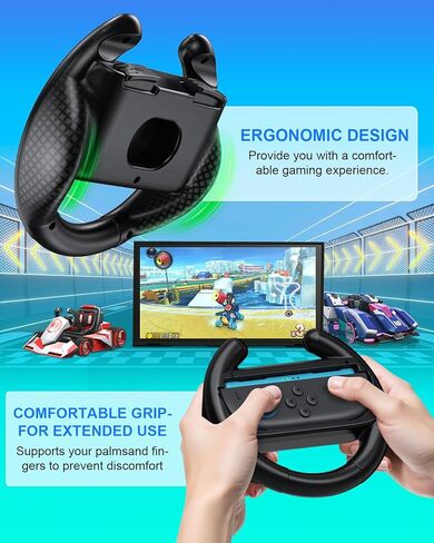 [كلاهما للتبديل 2 و 1] قبضة عجلة القيادة Fyoung لـ Nintendo Switch 2/1/OLED ، وملحقات السباقات المريحة لـ Joy Con & for Joycon 2 ، لماريو كارت 8 ألعاب Deluxe Switch Black in Kuwait