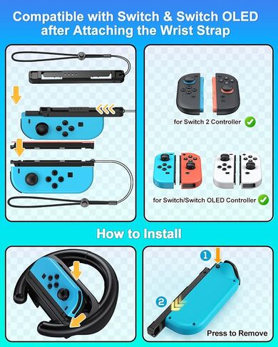 [كلاهما للتبديل 2 و 1] قبضة عجلة القيادة Fyoung لـ Nintendo Switch 2/1/OLED ، وملحقات السباقات المريحة لـ Joy Con & for Joycon 2 ، لماريو كارت 8 ألعاب Deluxe Switch Black in Kuwait