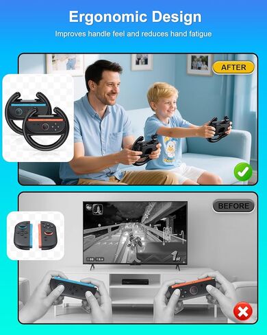 [كلاهما للتبديل 2 و 1] قبضة عجلة القيادة Fyoung لـ Nintendo Switch 2/1/OLED ، وملحقات السباقات المريحة لـ Joy Con & for Joycon 2 ، لماريو كارت 8 ألعاب Deluxe Switch Black in Kuwait