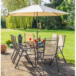 Kennet Reclining 6 Seater Polytex Patio Dining Set in Mocha