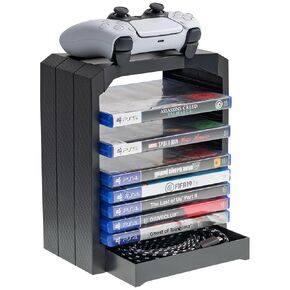 Geekhome - Universal Games Storage Tower for up to 10 games - Xbox One, PS4, PS3, Blu Rays (PS4///)