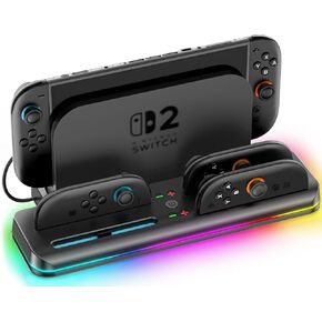 Switch 2 شحن محطة Dock لـ Nintendo Switch 2 Joycon (2025) ، محطة شحن وحدة التحكم لـ JoyCon 2 مع RGB ، يجب أن يكون لدى Joy Con 2 Dock Accessories Kit مع كابل رسوم لللعب