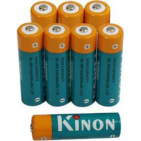 Kinon AA Rechargeable Batteries Ni-Mh 1.2V 2400mAh (8 Pieces) for Digital Camera Gaming Controller Electric Shaver Toothbrush Flashlight, Blue (HAA2400KN8P)