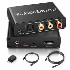 HDMI ARC Audio Extractor, 192KHz HDMI ARC Audio Adapter Converter Splitter to Optical TOSLINK SPDIF + RCA L/R+ Coaxial and Analog 3.5mm Stereo for Soundbar HDTV Speaker Amplifier Headphones