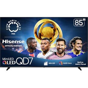 Hisense 75 "Class QD7 Series Mini -UHD Smart Fire TV (75QD7QF ، 2025 Model) - Qled ، 144Hz ، HDR10+، Dolby Vision ، Dolby Atmos ، Game Mode Pro ، Allm ، Alexa بنيت مع Remote ، Black ، Black