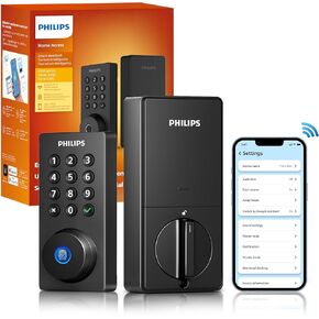 Philips Fighingprint Wi-Fi Smart Lock-قفل باب الدخول بدون مفتاح للباب الأمامي ، العمل مع Alexa & Google Assistant ، WiFi المدمج ، التحكم عن بُعد ، قفل تلقائي