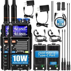 5RM Ham Radio 10W Long Range Handheld NOAA Weather Receiver 2500mAh Battery 5RM Radio with Programming Cable,771 Antenna,2Pack