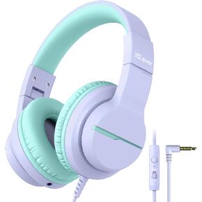 iClever Kids Headphones for School Travel, Safe Volume Limited, HD Mic Stereo Sound Over-Ear Girls Boys Headphones for Kid, FunShare Foldable 3.5mm Wired for iPad Computer, HS19