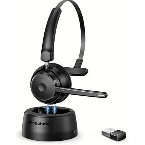 Bluetooth Headset, Wireless Headphone with AI Noise-Canceling Microphone for Computer, On Ear Bluetooth Headset with USB Dongle for Office Call Center Skype Zoom Meeting Online Class (Black)