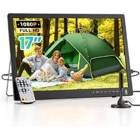 NORTHING 17.2" 1080P 12 Volt Portable TV with 7000mAH Built-in Power, Antenna/USB/HDMI/AV, Powered Portable TV for Camping Caravan Kitchen Power Outage, Sleep Timer