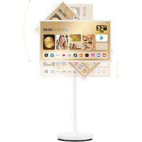 (Upgrade) 32"Portable TV on Wheels,1080P Smart Screen with Magnetic Wide-Angle Camera,Rolling Monitor with 18CM Adjustable Stand Height,10W Hi-Fi Stereo Speaker,Android 13,Built-in 6-8H Battery,8+128G