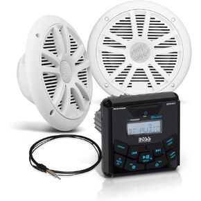 BOSS Audio Systems MGR350B Marine Boat Stereo Gauge Receiver – Bluetooth Head Unit, No CD DVD Player, Built-in 4 Channel Amplifier, Weatherproof, USB, USB Charging