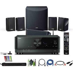 YAMAHA YHT-5960U 5.1 قناة مسرح منزلي لنظام الصوت المحيطي التلفزيوني مع مضخم صوت مدعوم بحجم 8 بوصات و 8K HDMI وحزمة MusicCast مع الملحقات