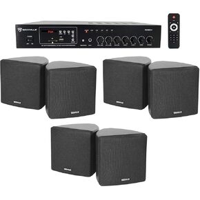 مطعم Rockville Commission Bluetooth Amplifier+(6) 3.5 "مكبرات صوت أسود مكعب