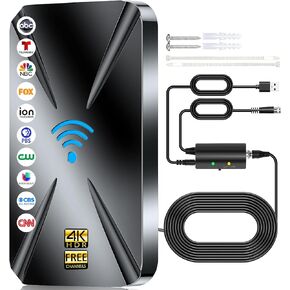 2025 Upgraded TV Antenna Indoor, 2200+ Miles Range Digital Antenna for Smart TV Indoor, HDTV Antenna for Local Channels with Amplifier, Outdoor Antenna Support 8K 4K 1080p All TVs -38FT Coax Cable