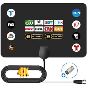 TV Antenna Indoor, 2025 Digital TV Antenna for Local Channels, HDTV Antenna for TV Without Cable for Smart/Old TV Long Range Reception Support 4K 1080p A4