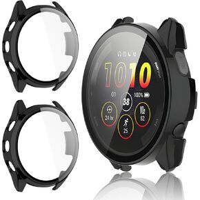 2 Pack for Garmin Forerunner 165 &165 Music Screen Protector Case [Full Coverage], Hard PC Bumper All-Around Protective Accessories for Garmin Built-in Tempered Glass Film