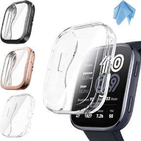 Fintie 3 Packs Screen Protector Case Compatible with Amazfit Bip 6, Soft TPU Plated Bumper Full Protective Cover Cases Scratch-Proof, Black/Clear/Silver