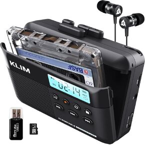 مشغل شريط كاسيت Klim K7 + كاسيت إلى MP3 محول + مشغل كاسيت محمول + ميكروفون مدمج ومكبر صوت + بطارية قابلة للشحن + سماعات أذن + 32 جيجابايت SD