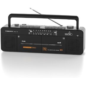 Cassette Tape Player with Stereo Sound, Dual Tape Decks, 3-Band Radio, USB/TF Card Playback, and Tape-to-USB/TF Card Recording Function