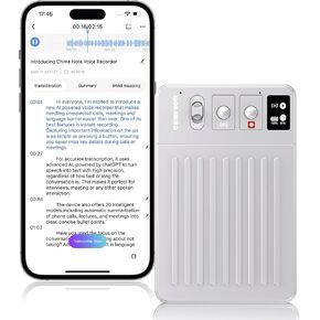 AI Voice Recorder, Voice Recorder with No Fee for Transcribe & Summarize Empowered by ChatGPT, APP and Web Sync, Real-time Translation, 107 Languages, Wireless Charging, for Lectures, Meetings-Silver