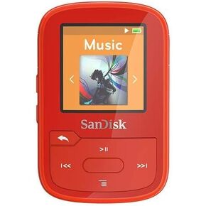 SanDisk 16GB Clip Sport Plus MP3 Player, Red - Bluetooth, LCD Screen, FM Radio - SDMX28-016G-G46R (Renewed)