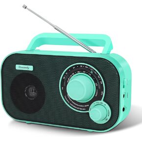DreamSky AM FM Portable Radio Plug In Wall or Battery Operated for Home & Outdoor, Strong Reception & Sound, Large Dial Easy to Use, Transistor Antenna, Headphone Jack, Small Gifts for Seniors Elderly