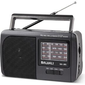 Portable AM/FM/SW1/SW2 Shortwave Radio - Retro Transistor Design with 3W Speaker, Battery Operated for Home Use, Outdoor & Emergency Survival (BJL-201)