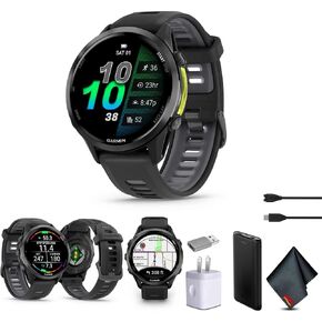 Garmin Forerunner 970 Running Smartwatch, GPS Fitness Smart Watch for Men and Women, Carbon Gray DLC Titanium with Black Case and Black/Translucent Whitestone Band​ Bundle with P-Bank + More