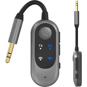 2-in-1 Bluetooth Wireless Audio Transmitter for Headphones or BT Devices - 3.5mm Audio Jack Adapter for TV, Airplane, Car, PC, Gym Equipment
