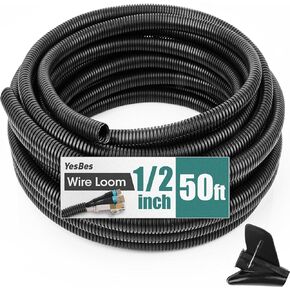 50 FT Wire Loom 1/2 Inch, Split Wire Loom Tubing Wire Conduit, Wire Protector Tubing – Black