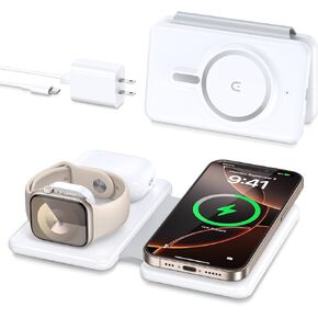 Magnetic Wireless Charger for iPhone: 3 in 1 Travel Charging Station for Apple Devices for iPhone 16 15 14 13 12 Pro Max Plus - Foldable Charging Pad for Apple Watch Series & Airpods 4 3 2 Pro
